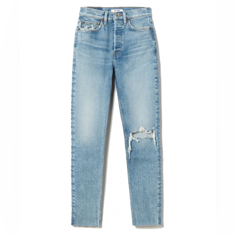 RE/DONE 90s High Rise Ankle‎ Crop Jean in Worn Bright Blue.